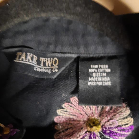 TAKE‎ TWO WOMEN'S M BLACK FLORAL EMBROIDERED BOHO BUTTON UP LONG SLEEVE JACKET - Picture 6 of 8